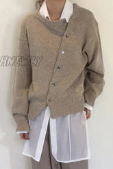 Hnewly - Casual Solid Make Old Buttons O Neck Outerwear(6 Colors) Apricot / S Outerwear/Knitted